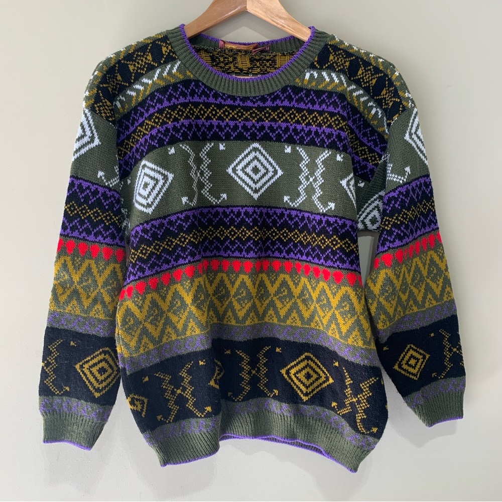 Worthington Vintage Sweater Large 90s Grunge Geometric Aztec Coogi Style